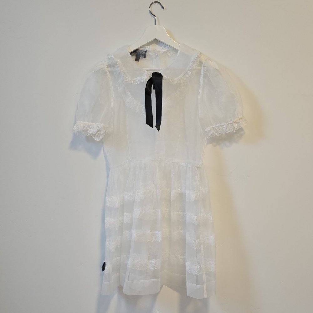 White Lace Dress with Black Bow